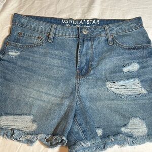 Vanilla Star Blue Distressed Jean Shorts High-Waisted